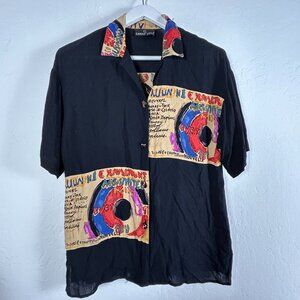 Vintage Carole Little Womens Black Colorful Abstract Print Button Down Shirt